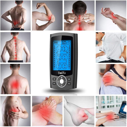 Belifu Dual Channel TENS EMS Unit 24 Modes Muscle Stimulator Pain Relief Therapy 10 Pads Storage Bag