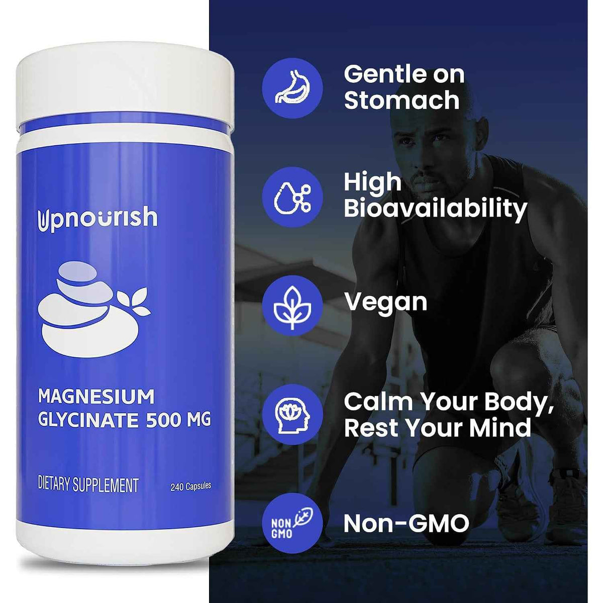 UpNourish Magnesium Glycinate Chelate 500mg Capsules 240 Count