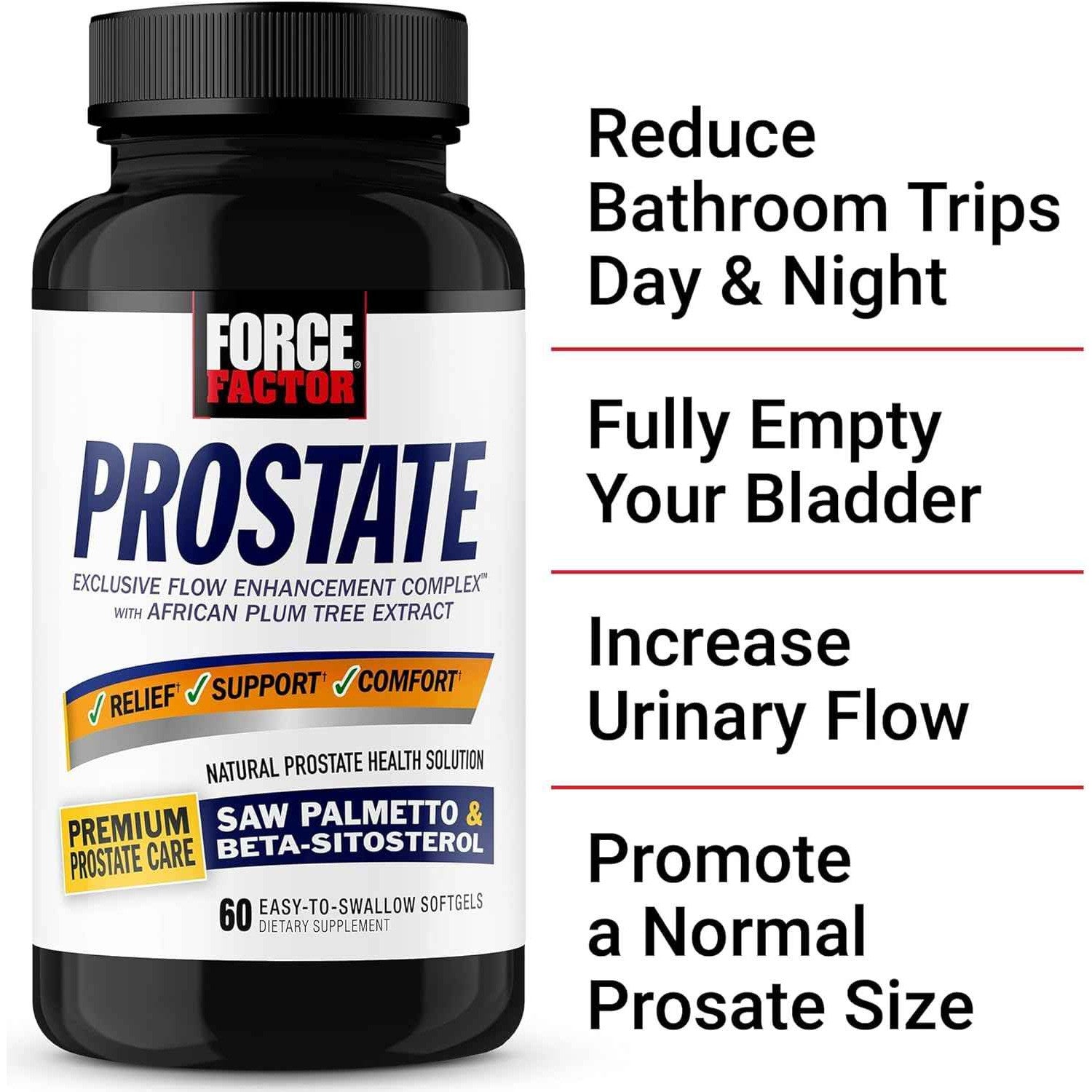 Force Factor Prostate Health & Urinary Support – Saw Palmetto, Pygeum & Beta Sitosterol, 60 Softgels