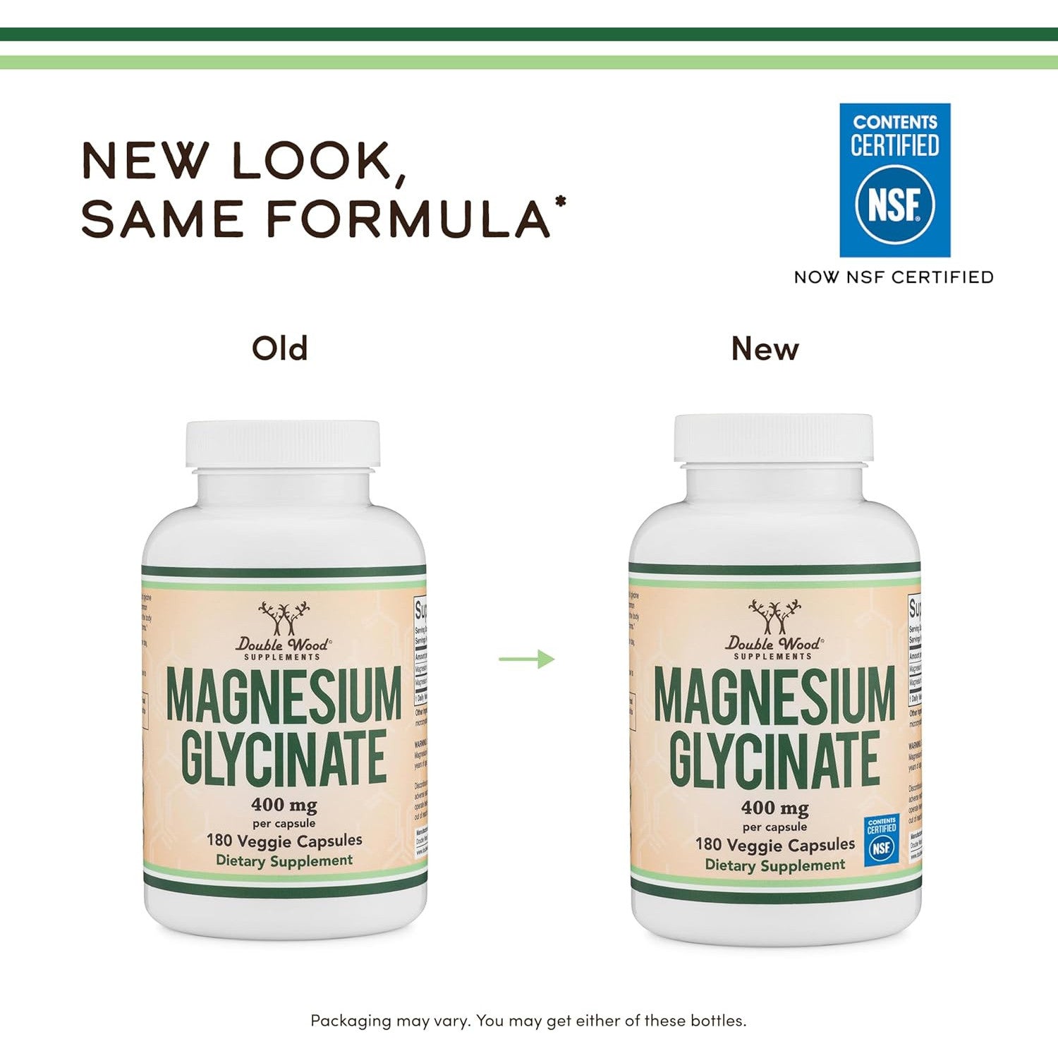Double Wood Supplements Magnesium Glycinate 400mg Capsules 180 Count