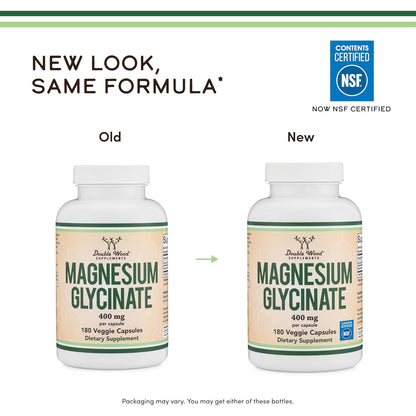 Double Wood Supplements Magnesium Glycinate 400mg Capsules 180 Count