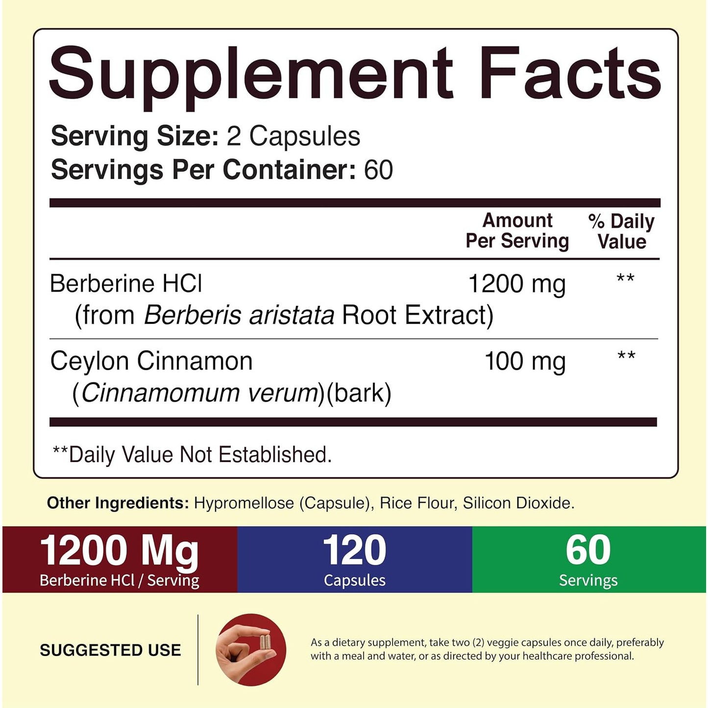 NutriFlair Berberine HCl 1200mg Plus Ceylon Cinnamon 120 Capsules