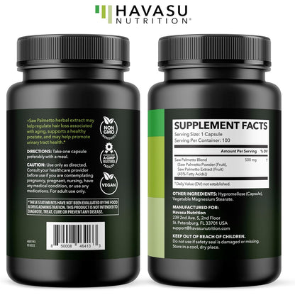 Havasu Nutrition Saw Palmetto Men's Prostate Health Supplement 500mg 100 Count
