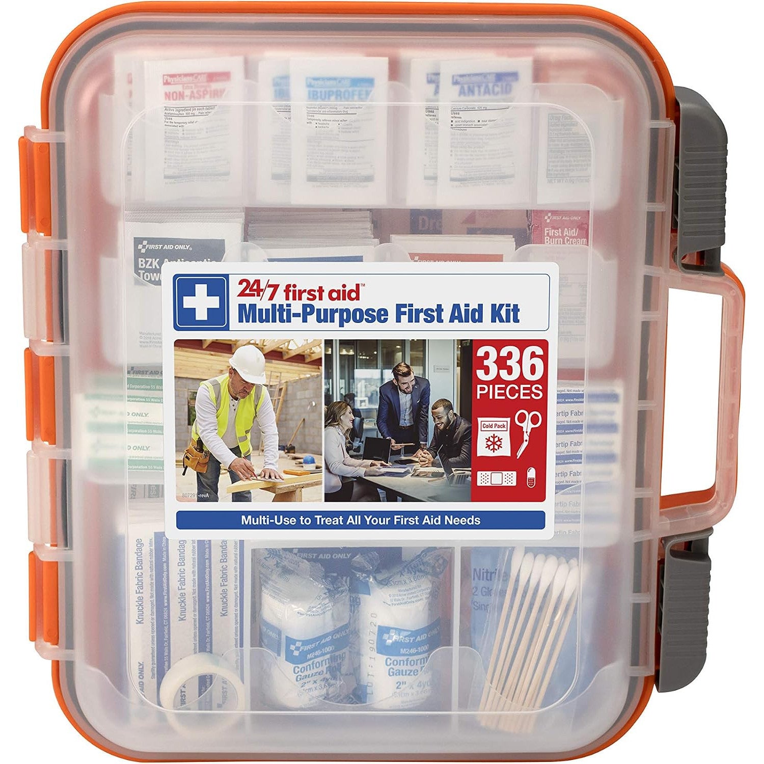 24/7 First Aid OSHA Compliant All-Purpose 100-Person Emergency Kit 336 Pieces Plastic Case with Easy-Slide Latches for Business Home Car