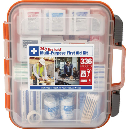 24/7 First Aid OSHA Compliant All-Purpose 100-Person Emergency Kit 336 Pieces Plastic Case with Easy-Slide Latches for Business Home Car