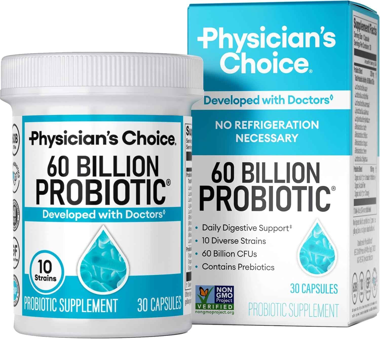 Physician's CHOICE Probiotic Supplement 60 Billion CFU Organic Prebiotics 30ct