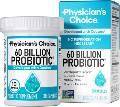 Physician's CHOICE Probiotic Supplement 60 Billion CFU Organic Prebiotics 30ct
