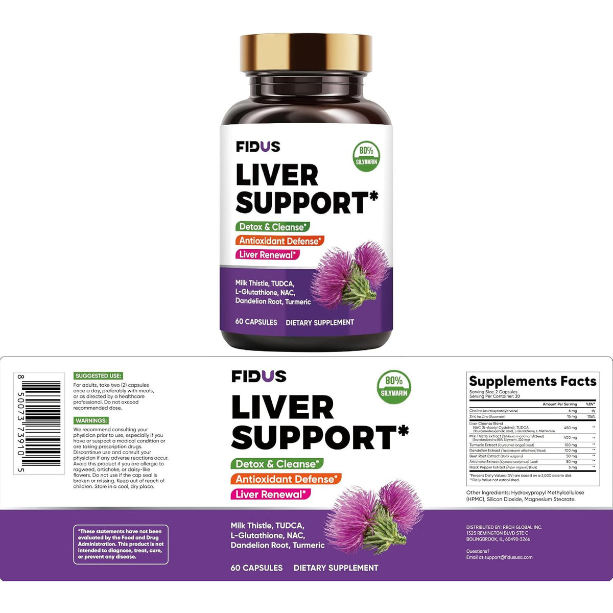 Fidus Milk Thistle Liver Support Detox Cleanse Formula Capsules