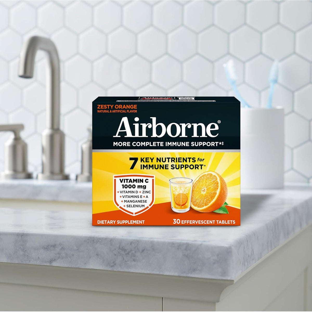 Airborne Immune Support Effervescent Tablets Zesty Orange 30 Count