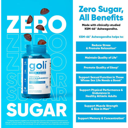 Goli Zero Sugar Ashwagandha Vitamin D Dietary Supplement Gummies