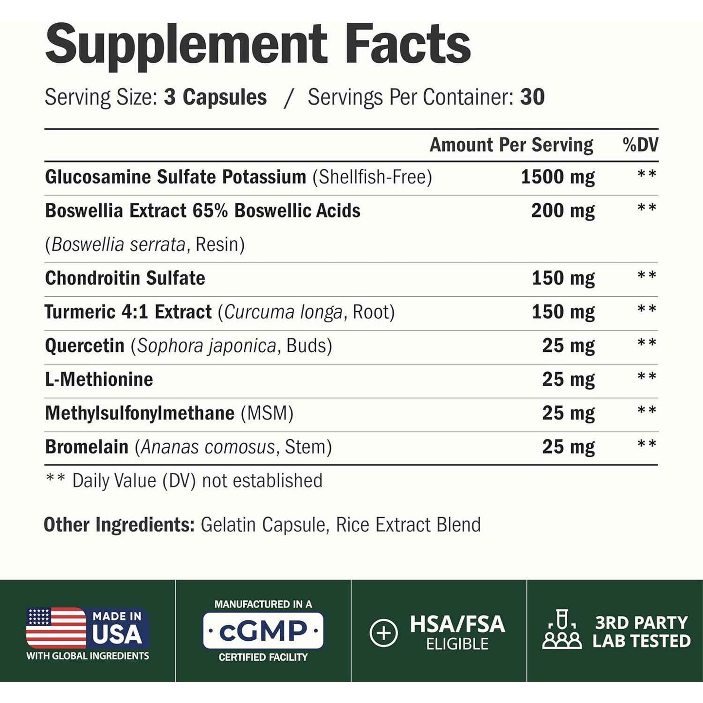 Vimerson Health Glucosamine Chondroitin MSM Joint Support Supplement 90 Count