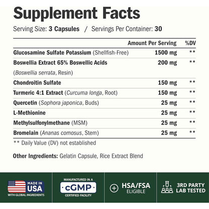 Vimerson Health Glucosamine Chondroitin MSM Joint Support Supplement 90 Count