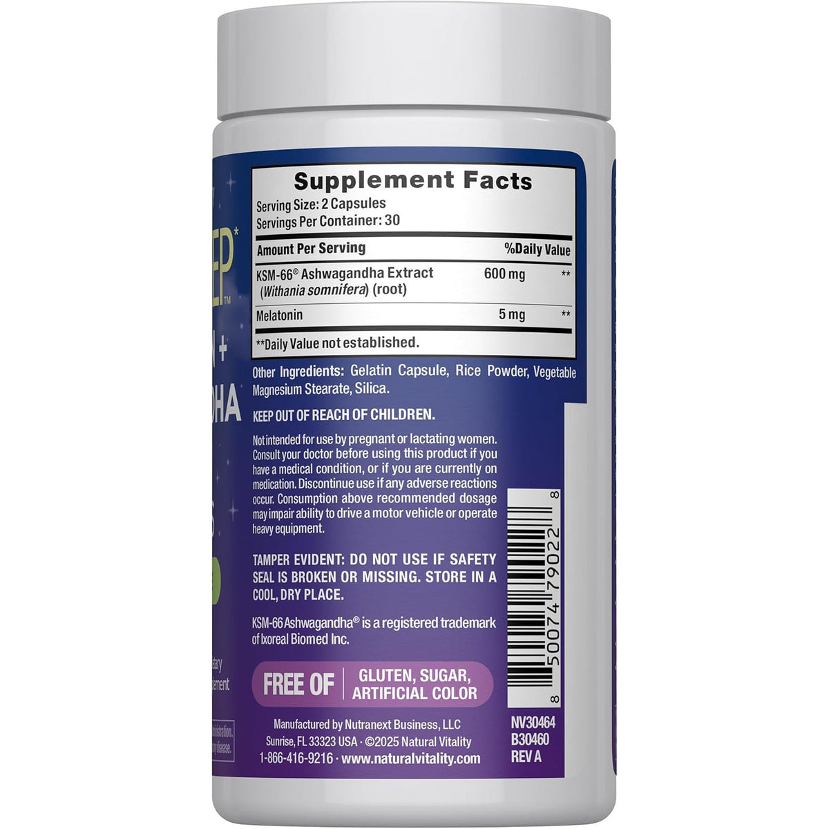 Natural Vitality Calm Sleep Ashwagandha Melatonin Stress Mood Support Capsules