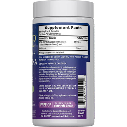 Natural Vitality Calm Sleep Ashwagandha Melatonin Stress Mood Support Capsules