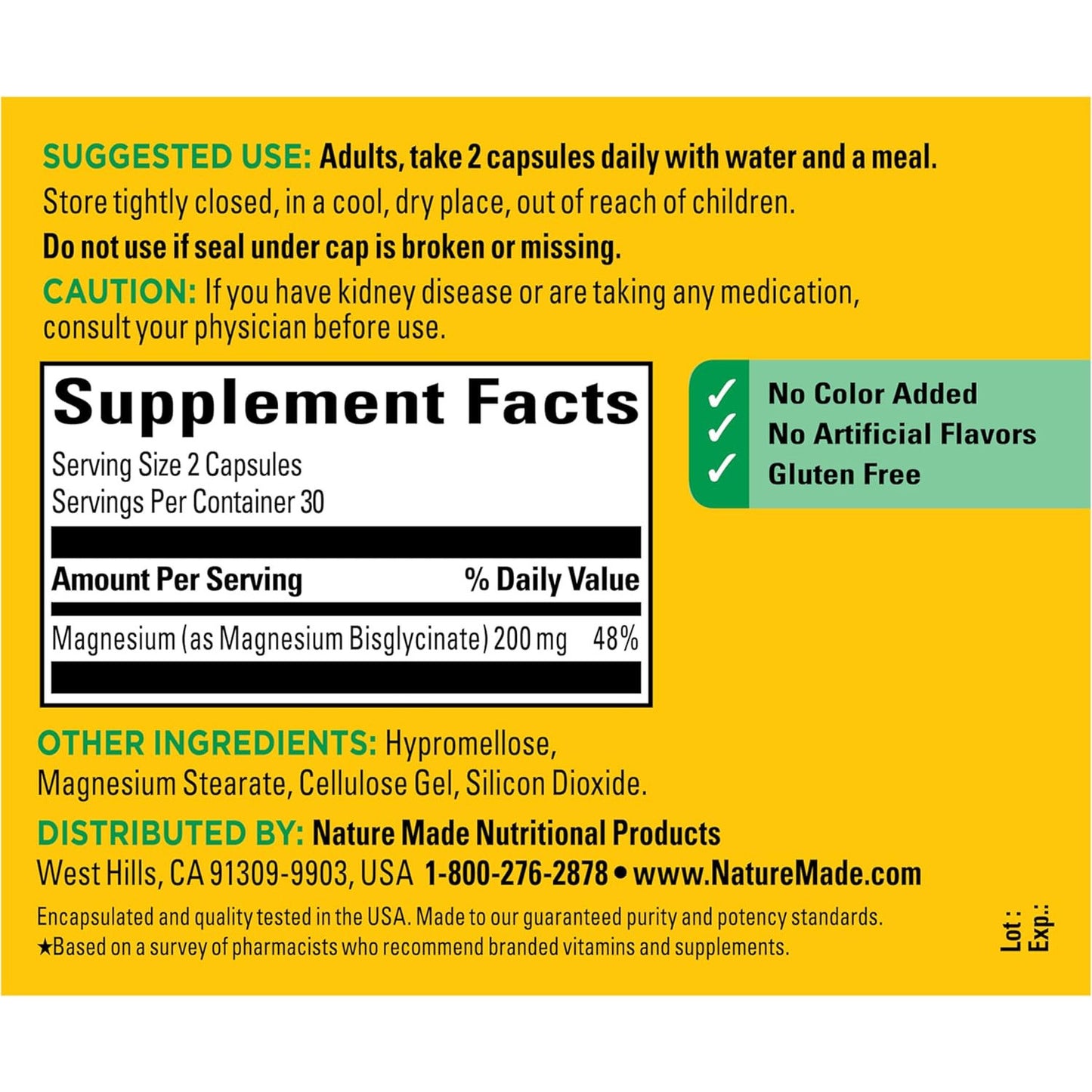 Nature Made Magnesium Glycinate 200 mg High Absorption Supplement 60 Capsules