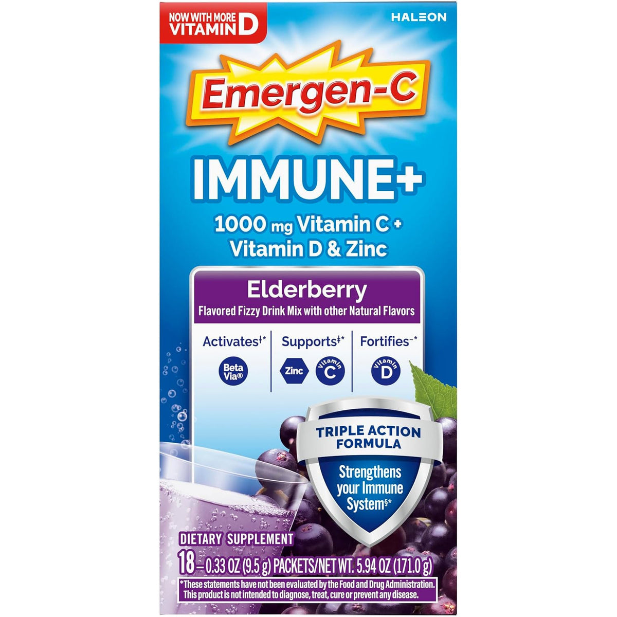Emergen-C Immune+ Triple Action Immune Support Dietary Supplement Powder Packets