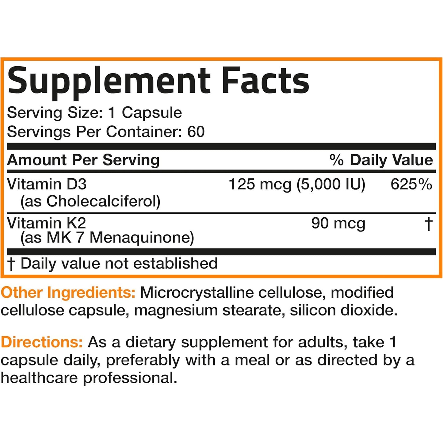 Bronson Vitamin K2 D3 (MK7) Supplement 5000IU 90mcg Capsules