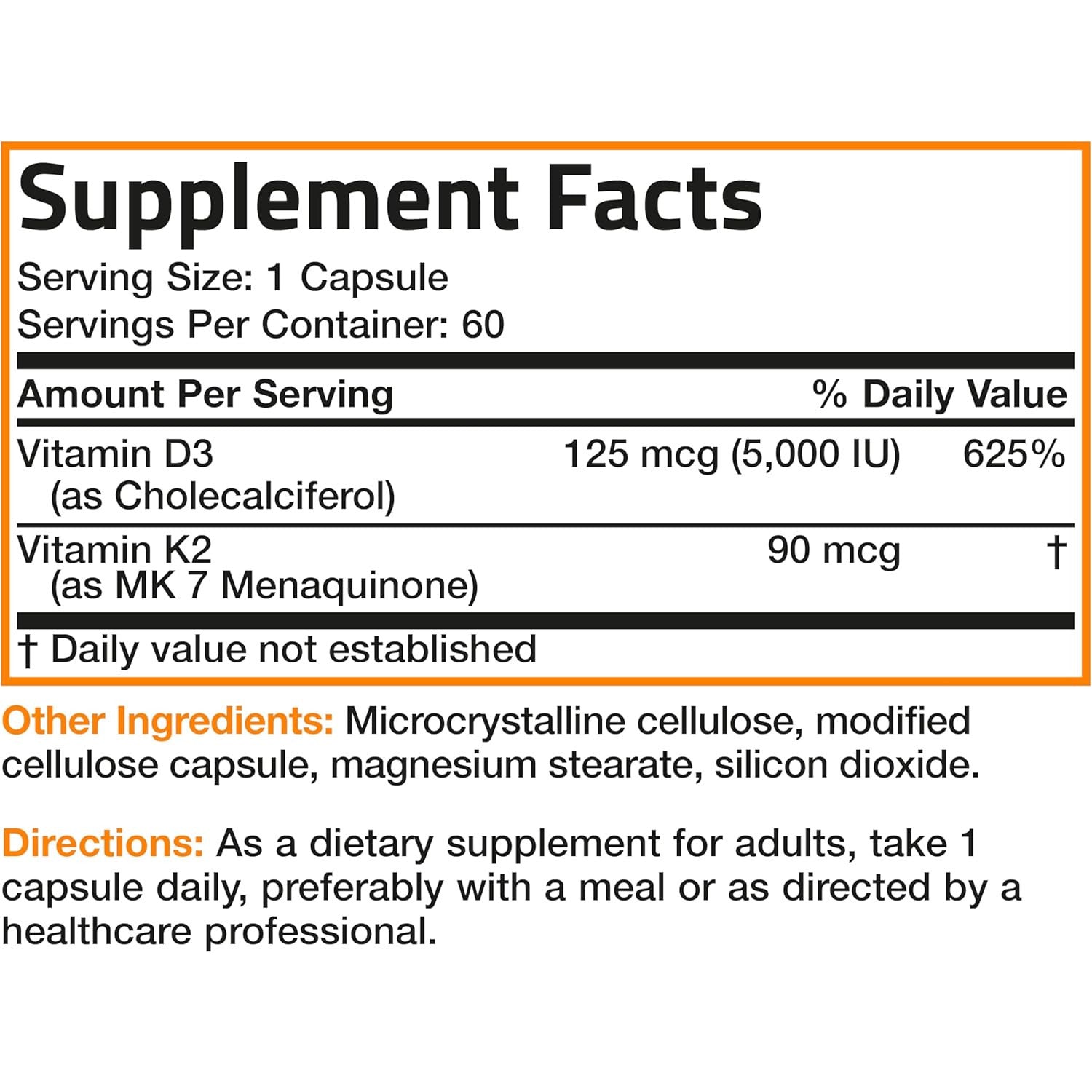 Bronson Vitamin K2 D3 (MK7) Supplement 5000IU 90mcg Capsules