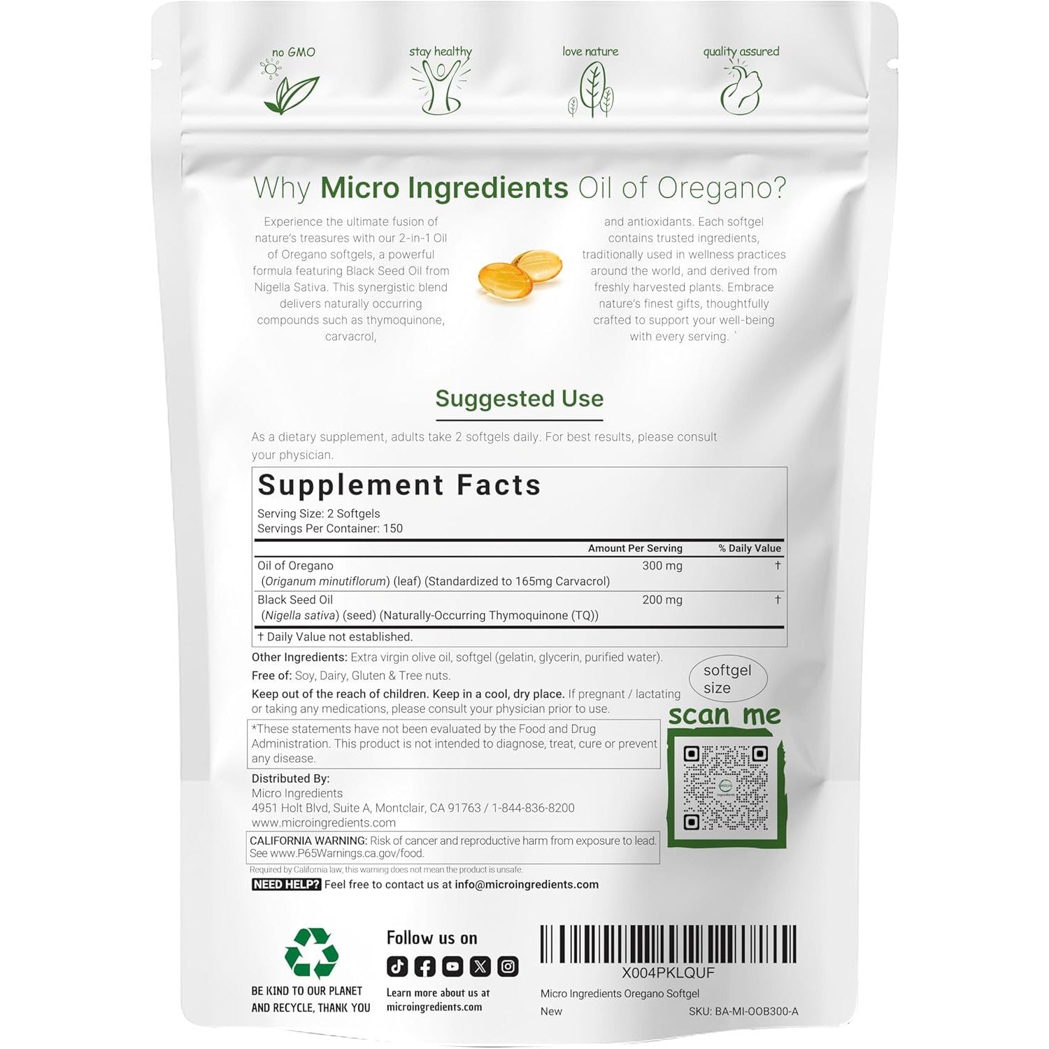 Micro Ingredients Oregano and Black Seed Oil Softgels 4X Strength