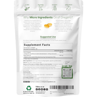 Micro Ingredients Oregano and Black Seed Oil Softgels 4X Strength
