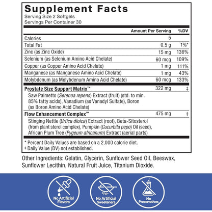 Force Factor Prostate Saw Palmetto Pygeum Beta Sitosterol Supplement 60 Softgels