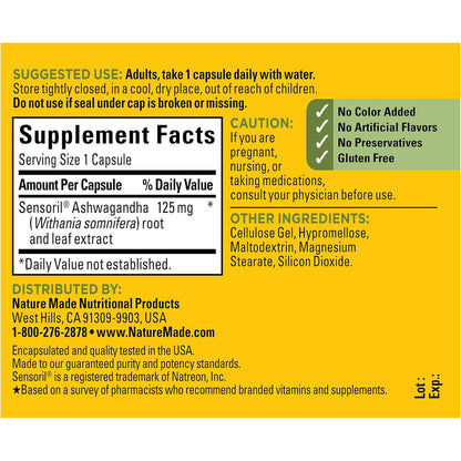 Nature Made Sensoril Ashwagandha Stress Mood Support Capsules