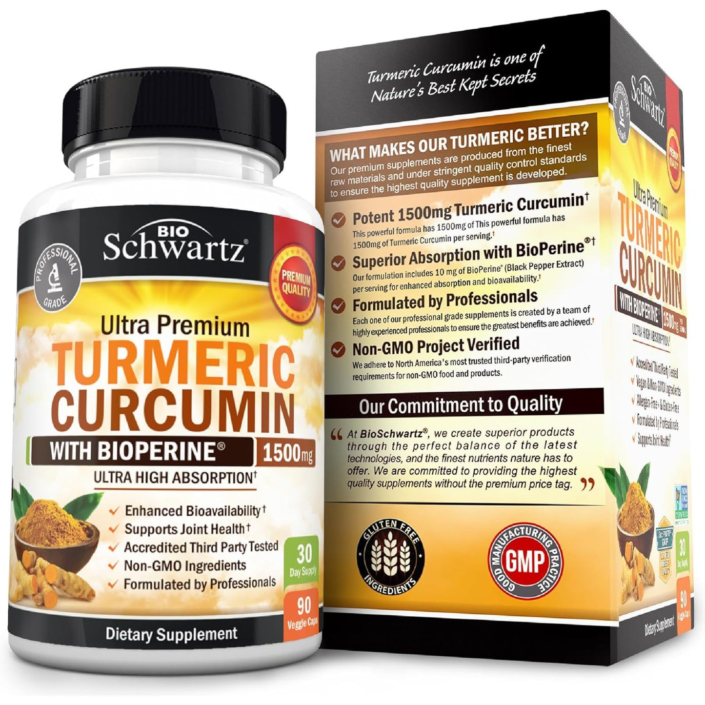 BioSchwartz Turmeric Curcumin 1500mg with Black Pepper Extract 90 Count