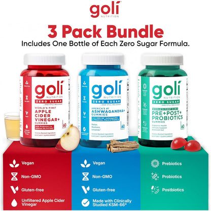 Goli Zero Sugar Trio Dietary Supplement Gummies