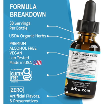 DR. BO Organic Mullein Drops Lung Detox Respiratory Support Liquid