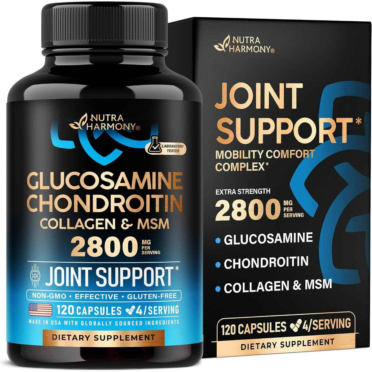 Nutra Harmony Glucosamine Chondroitin MSM Collagen Joint Supplement 2800mg 120 Capsules