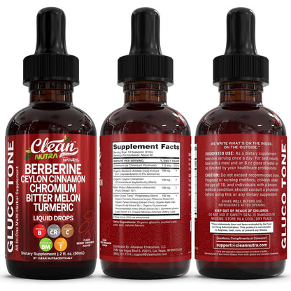 Clean Nutra Berberine with Ceylon Cinnamon Supplement Liquid Drops 2 fl oz