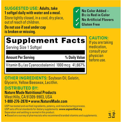 Nature Made Vitamin B12 1000 mcg Supplement Softgels