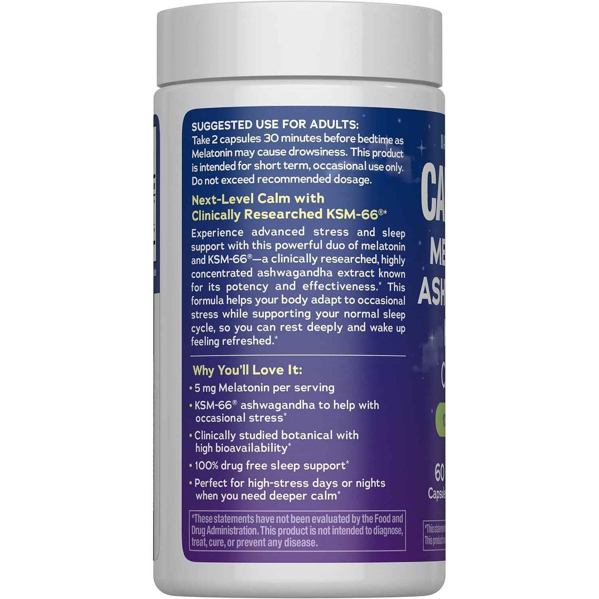 Natural Vitality Calm Sleep Ashwagandha Melatonin Stress Mood Support Capsules