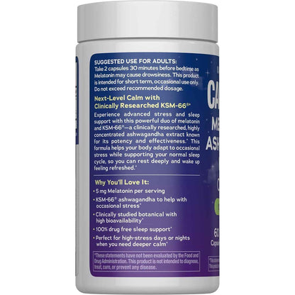 Natural Vitality Calm Sleep Ashwagandha Melatonin Stress Mood Support Capsules