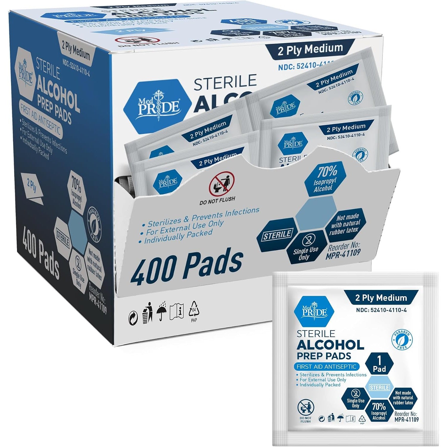 MED PRIDE Sterile Alcohol Prep Pads Medical Grade 2-Ply 100 Count