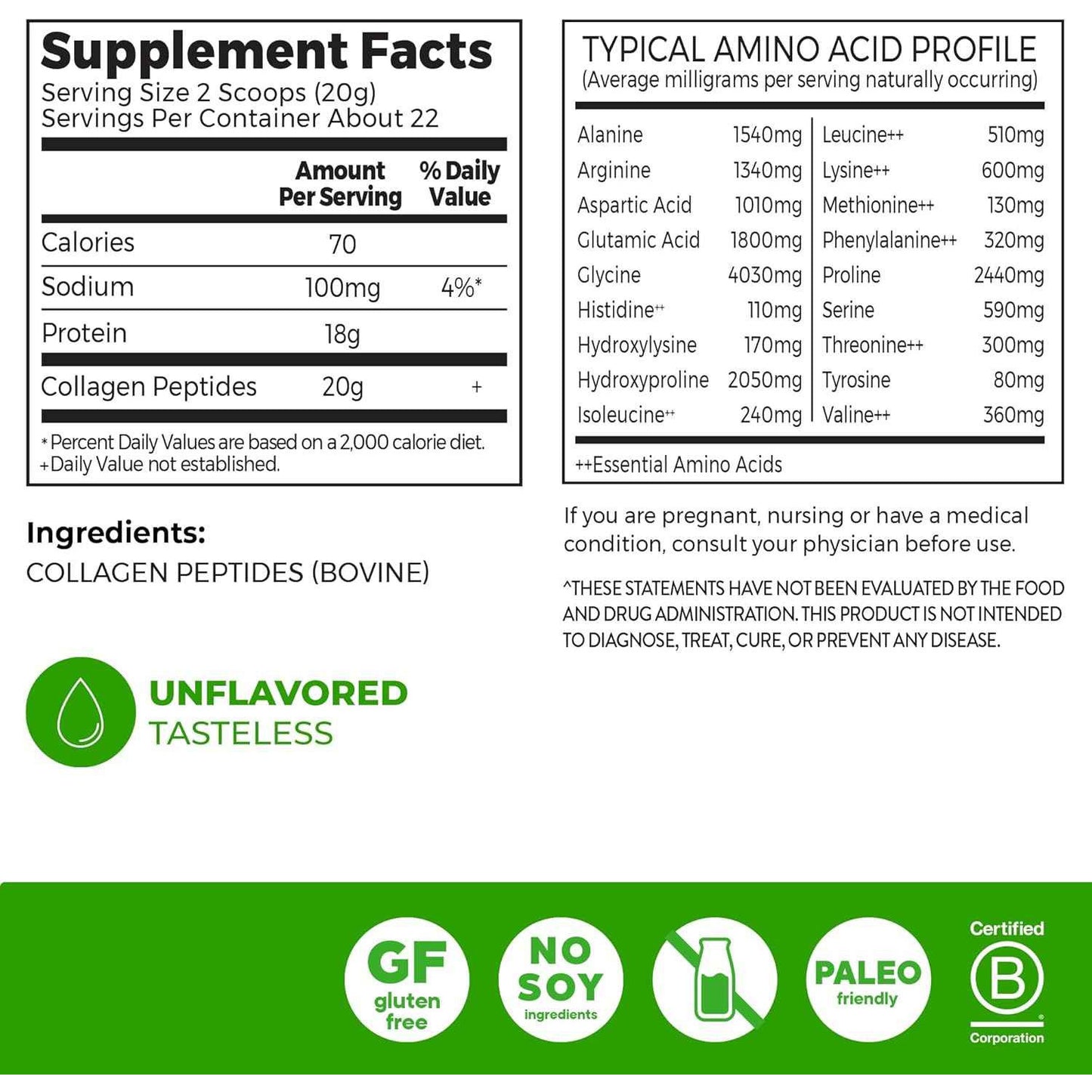 Orgain Hydrolyzed Collagen Peptides Powder 20g Grass Fed Unflavored 1lb