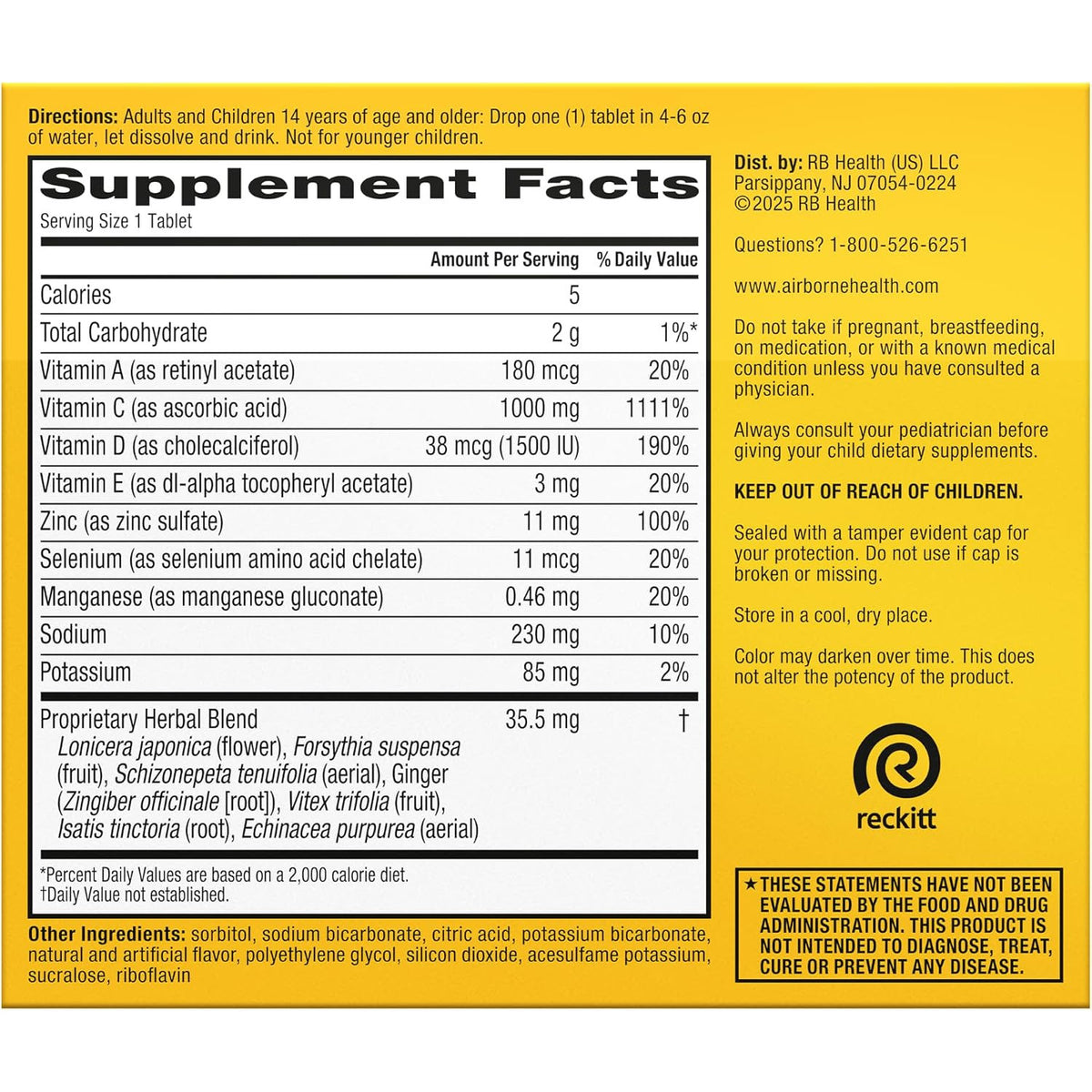 Airborne Immune Support Effervescent Tablets Zesty Orange 30 Count