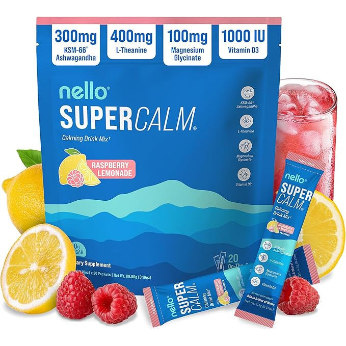 Nello Supercalm Powdered Drink Mix Cortisol Reducer Raspberry Lemonade