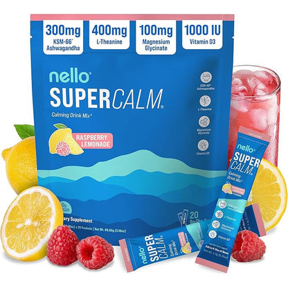 Nello Supercalm Powdered Drink Mix Cortisol Reducer Raspberry Lemonade