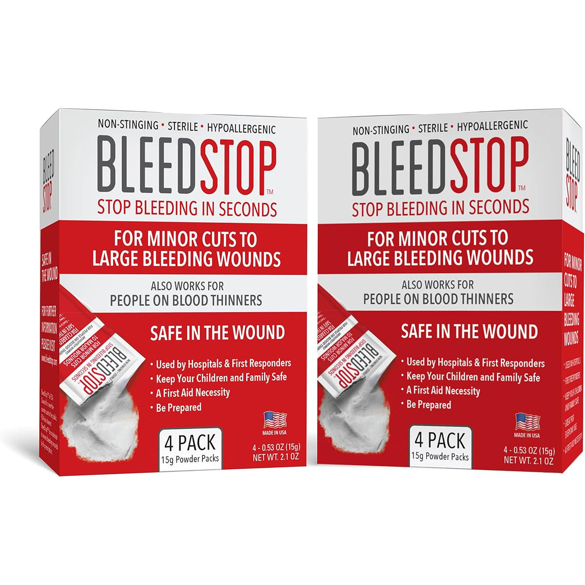 BleedStop First Aid Powder for Blood Clotting Trauma Kit 4 Pouches