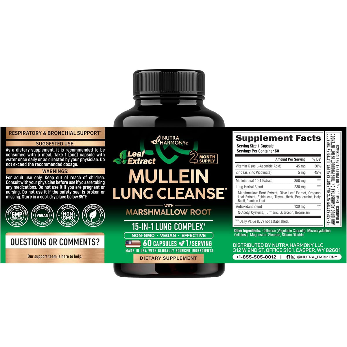 NUTRAHARMONY Mullein Lung Detox Respiratory Support Capsules