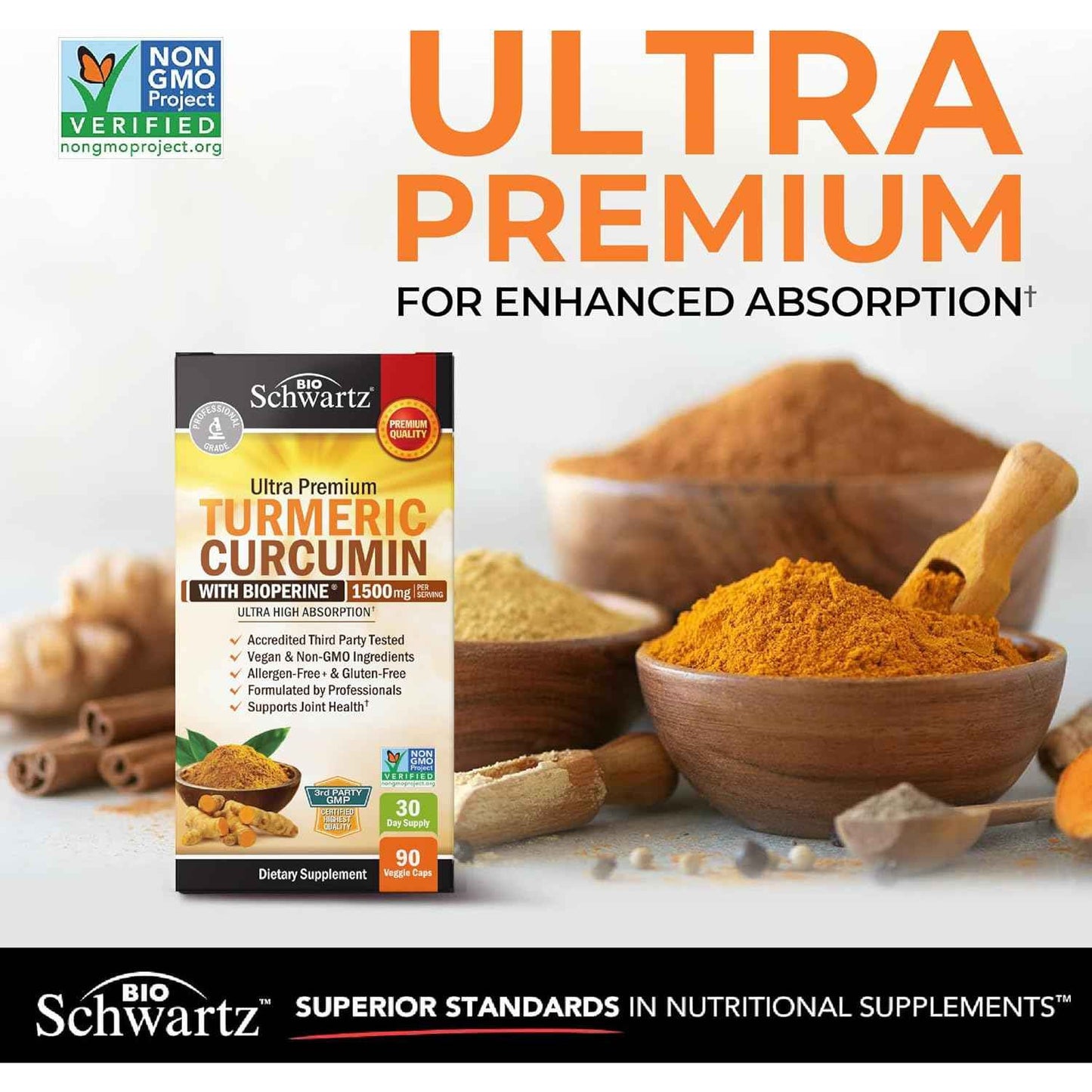 BioSchwartz Turmeric Curcumin 1500mg with Black Pepper Extract 90 Count