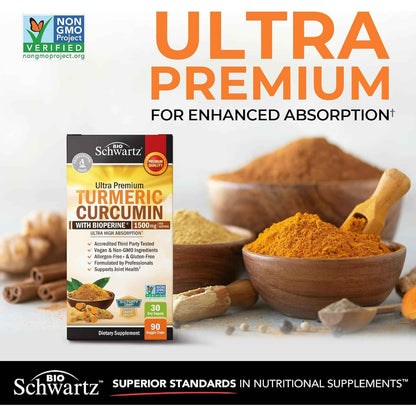 BioSchwartz Turmeric Curcumin 1500mg with Black Pepper Extract 90 Count