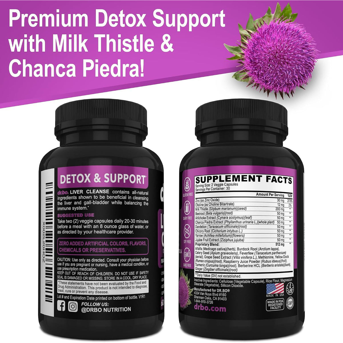 DR. BO Milk Thistle Liver Cleanse Detox Support Capsules