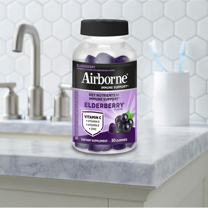 Airborne Elderberry Zinc Vitamin C Gummies Adults Immune Support 50 Count