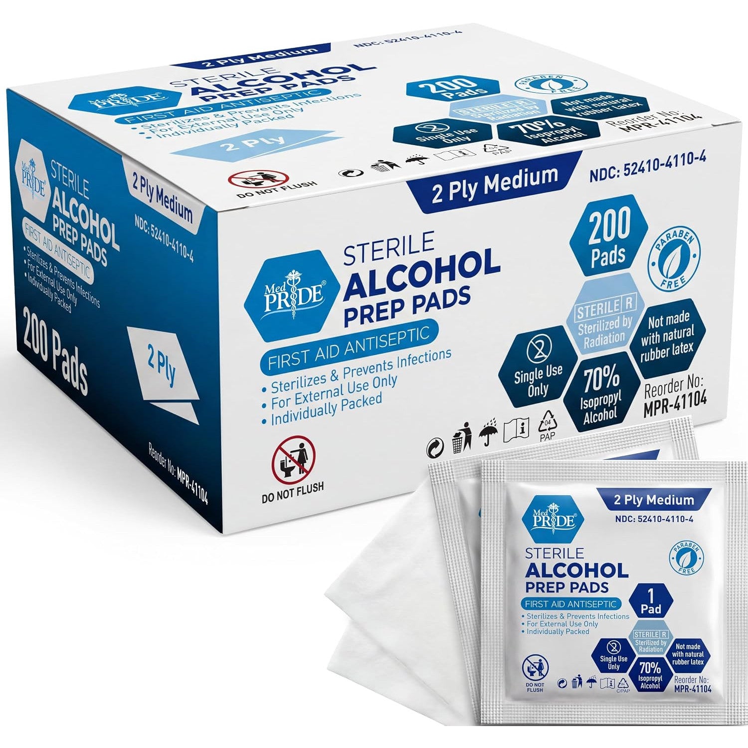 MED PRIDE Sterile Alcohol Prep Pads Medical Grade 2-Ply 100 Count