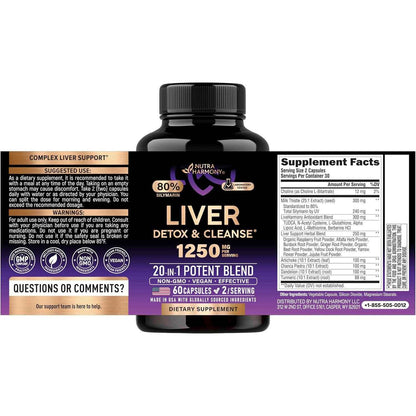 NUTRAHARMONY Milk Thistle TUDCA Liver Cleanse Detox Support Capsules