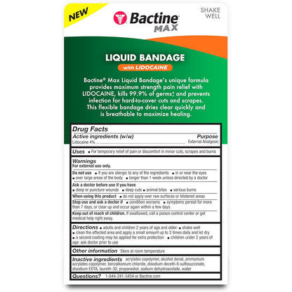 Bactine MAX Liquid Bandage Wound Cleaning Solution with Lidocaine 0.30 fl oz