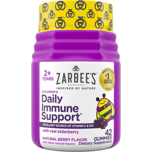 Zarbee's Kids Elderberry Herbal Supplement Gummy with immune support for children, featuring elderberry extract in a colorful gummy form