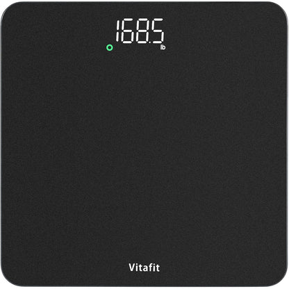 Vitafit Digital Bathroom Scale 400 lb Capacity 0.1 lb Accuracy Step-On LED Display Spray Silver Black
